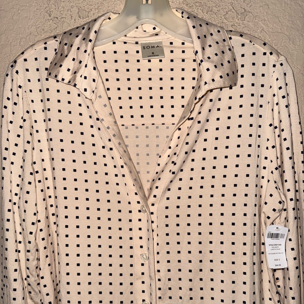 Soma Cool Nights crème colored pajama shirt with Black Dots- BNWT - Picture 2 of 10